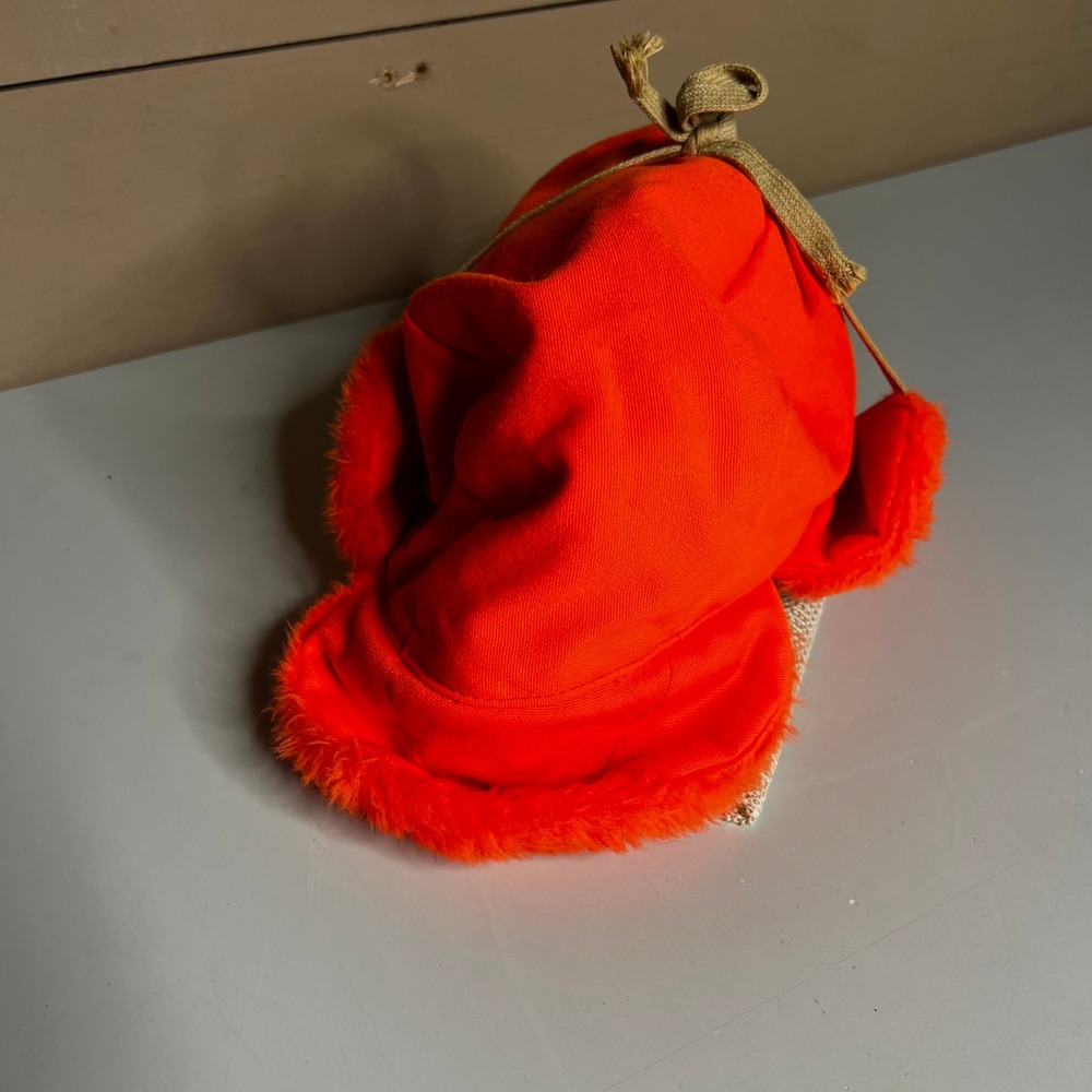Browning Down Vintage Blaze Orange Trapper Hat Made in USA Hunter Cap Large